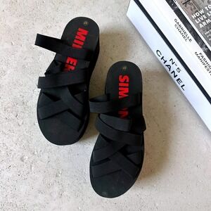 Simon Miller Foami Stretch Black Platform Wedge Sandals Elastic Straps 37